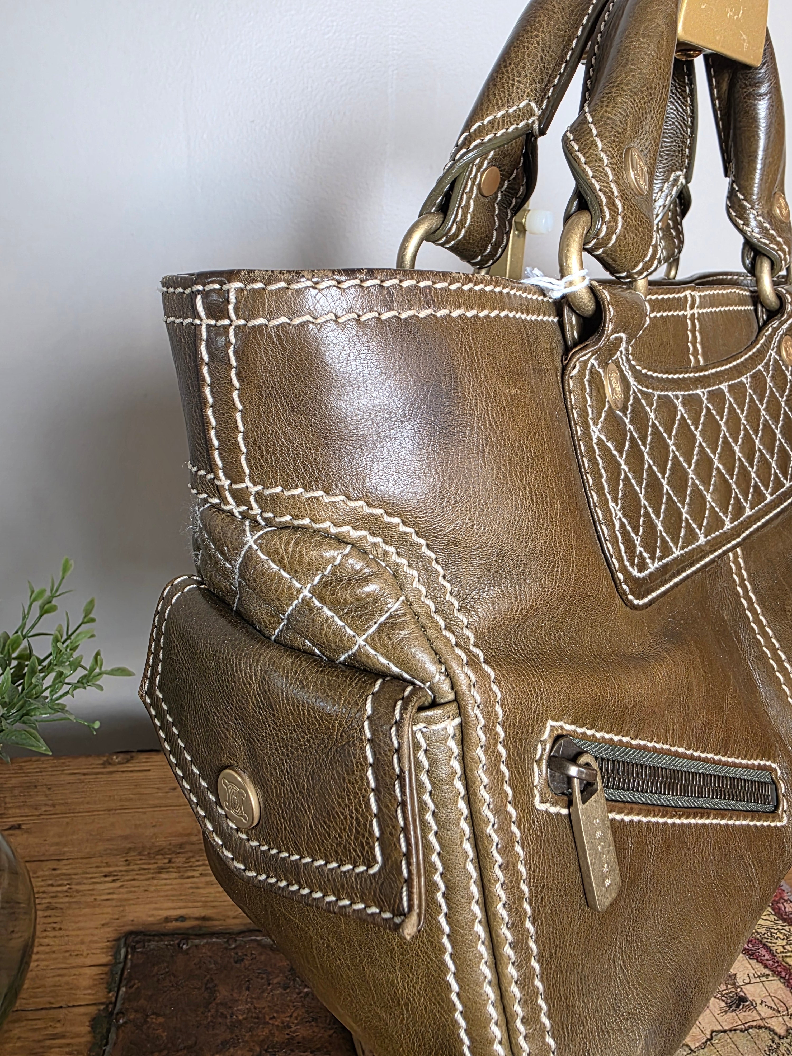 Celine Boogie Satchel (Olive-Green)