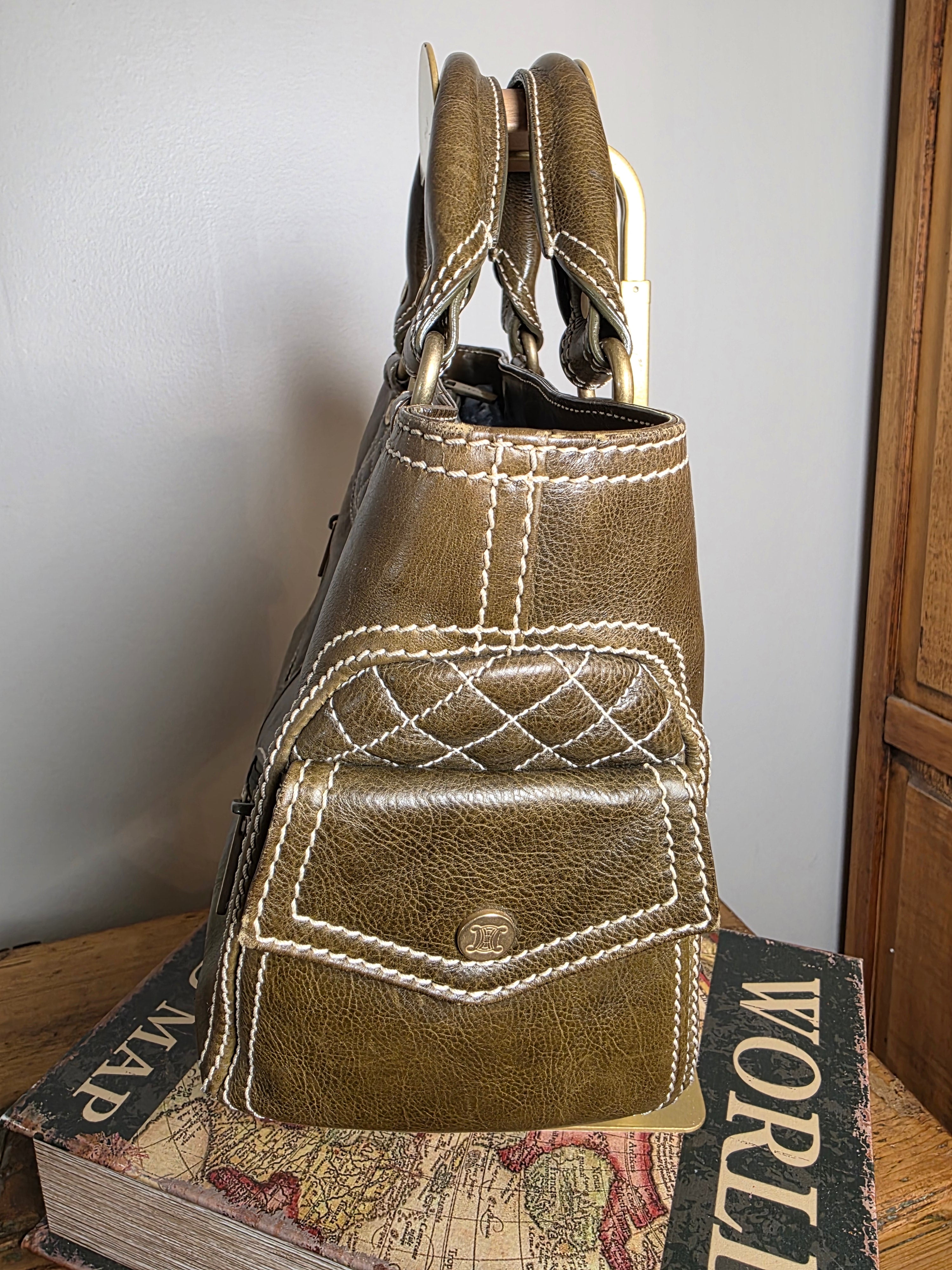 Celine Boogie Satchel (Olive-Green)
