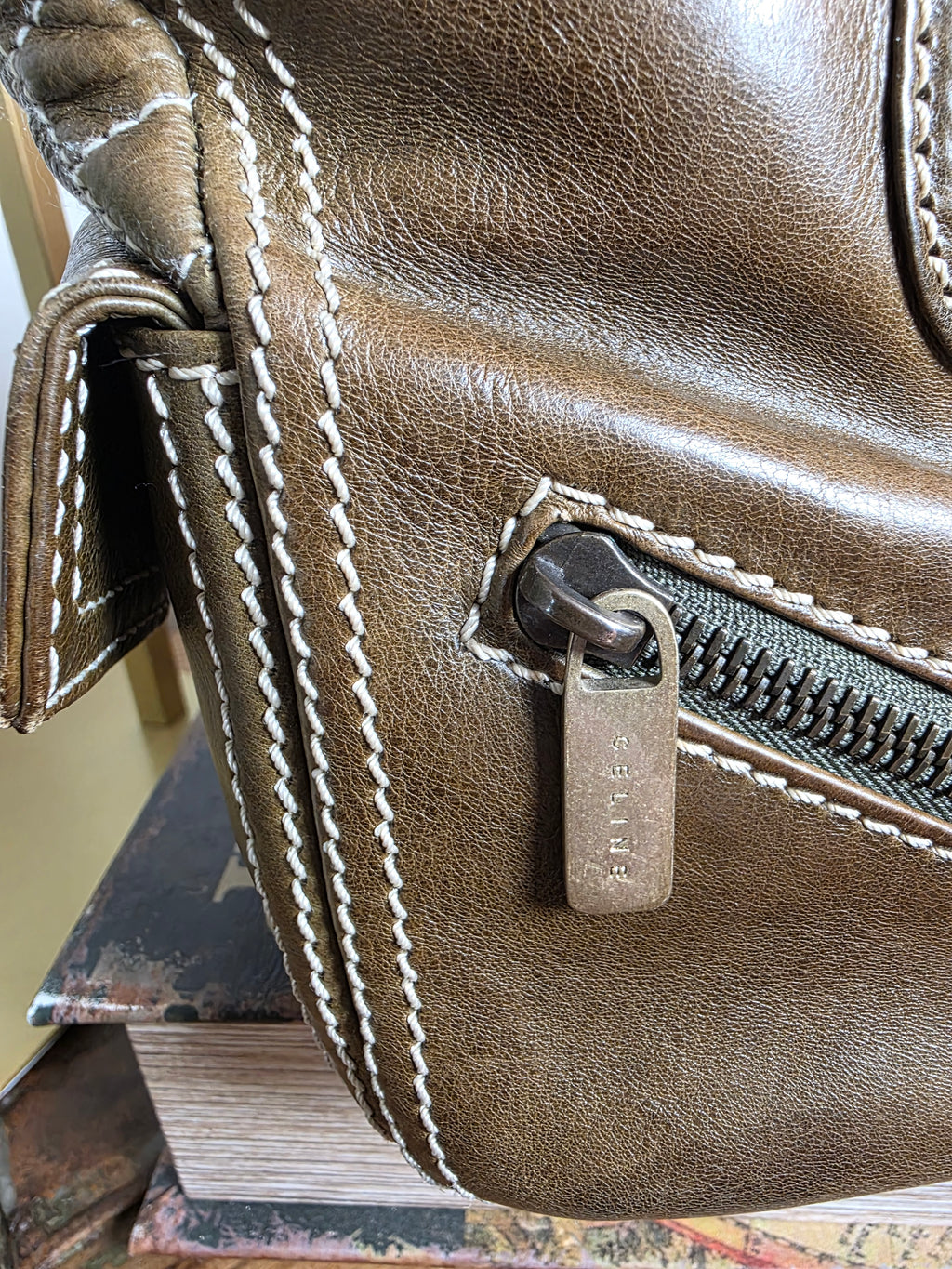 Celine Boogie Satchel (Olive-Green)