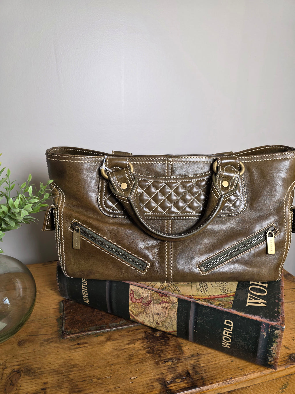 Celine Boogie Satchel (Olive-Green)