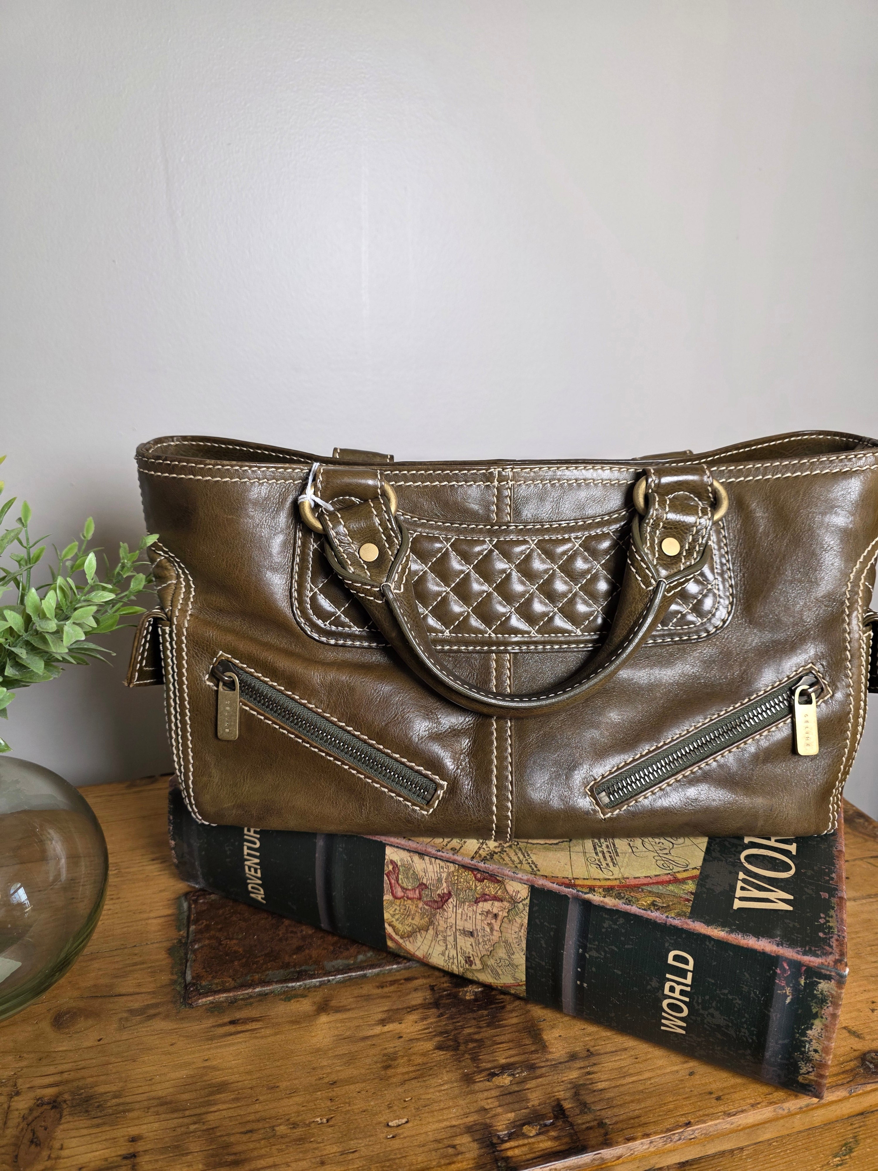 Celine Boogie Satchel (Olive-Green)