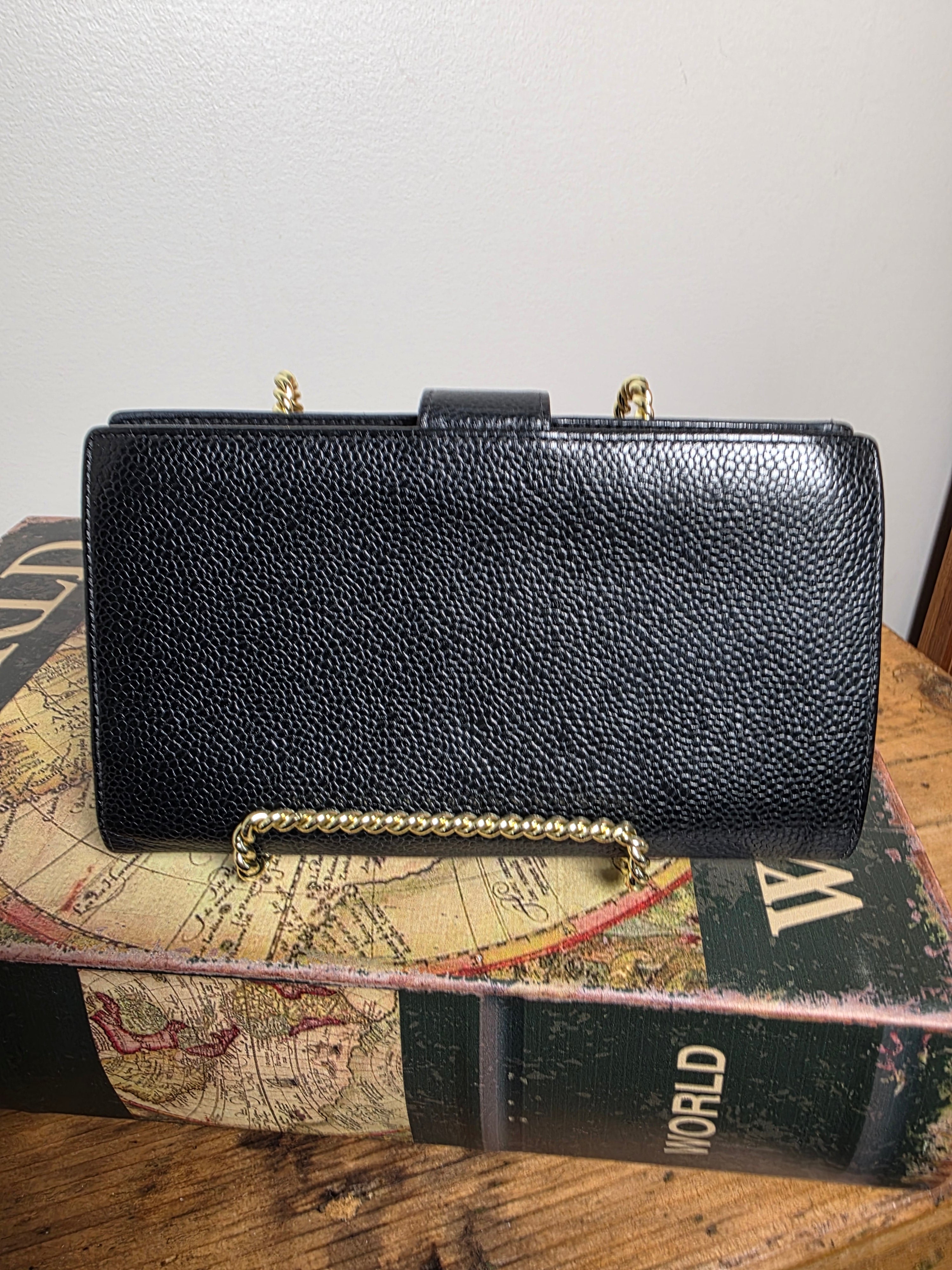 Chanel Vintage Kiss Lock Caviar Long Wallet