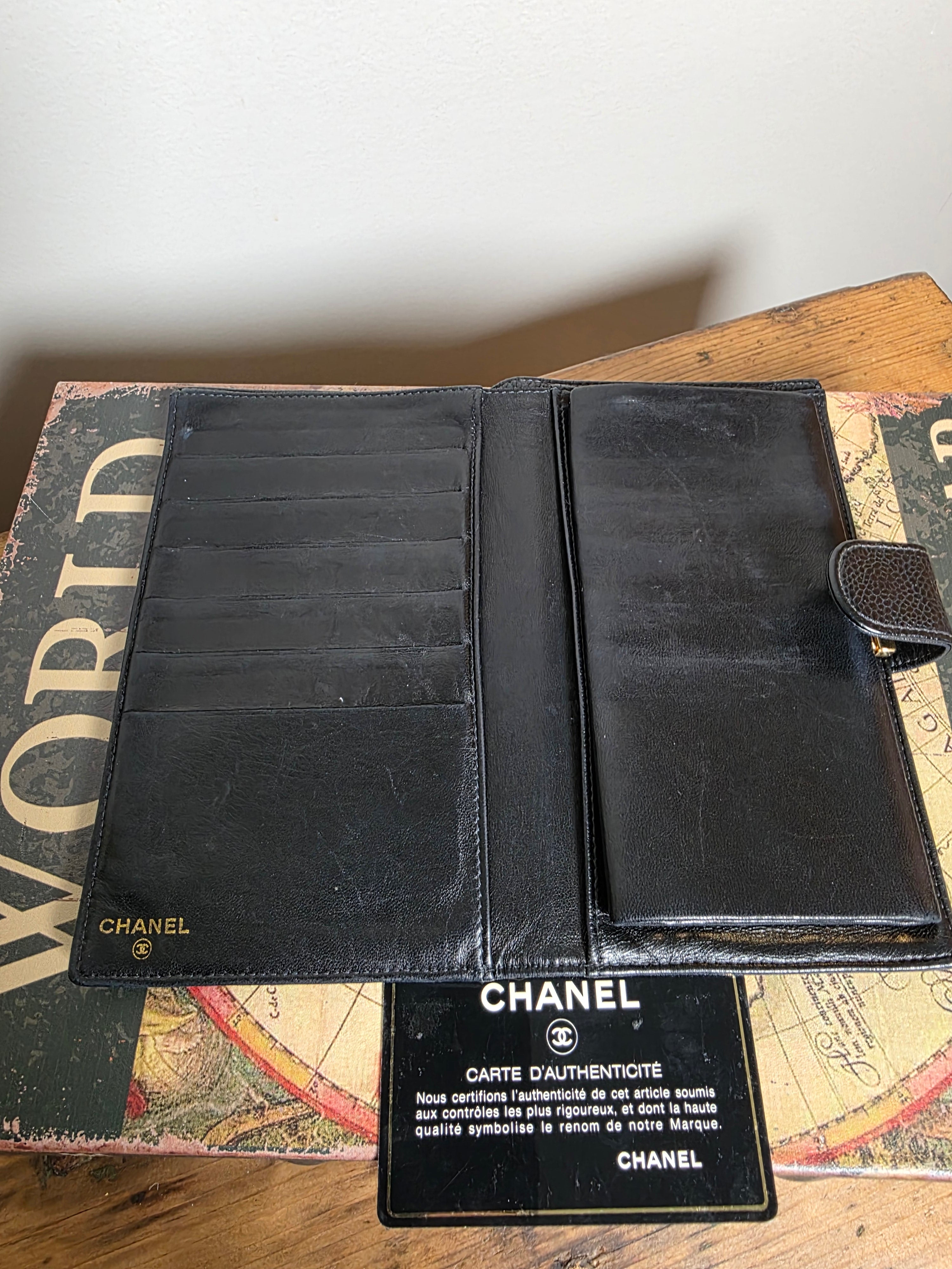 Chanel Vintage Kiss Lock Caviar Long Wallet