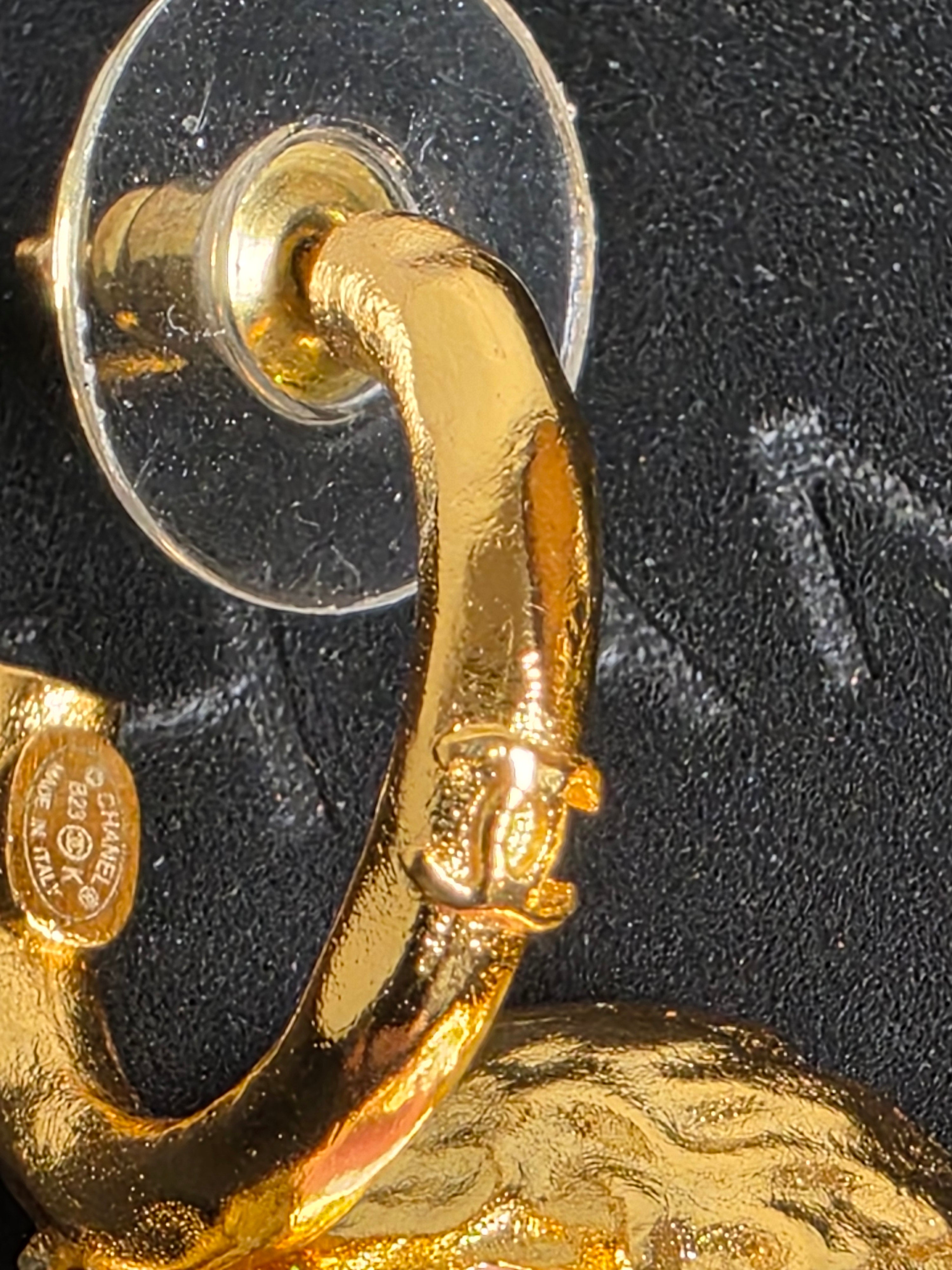 Chanel Gold and Pink Heart Pierced Earrings
