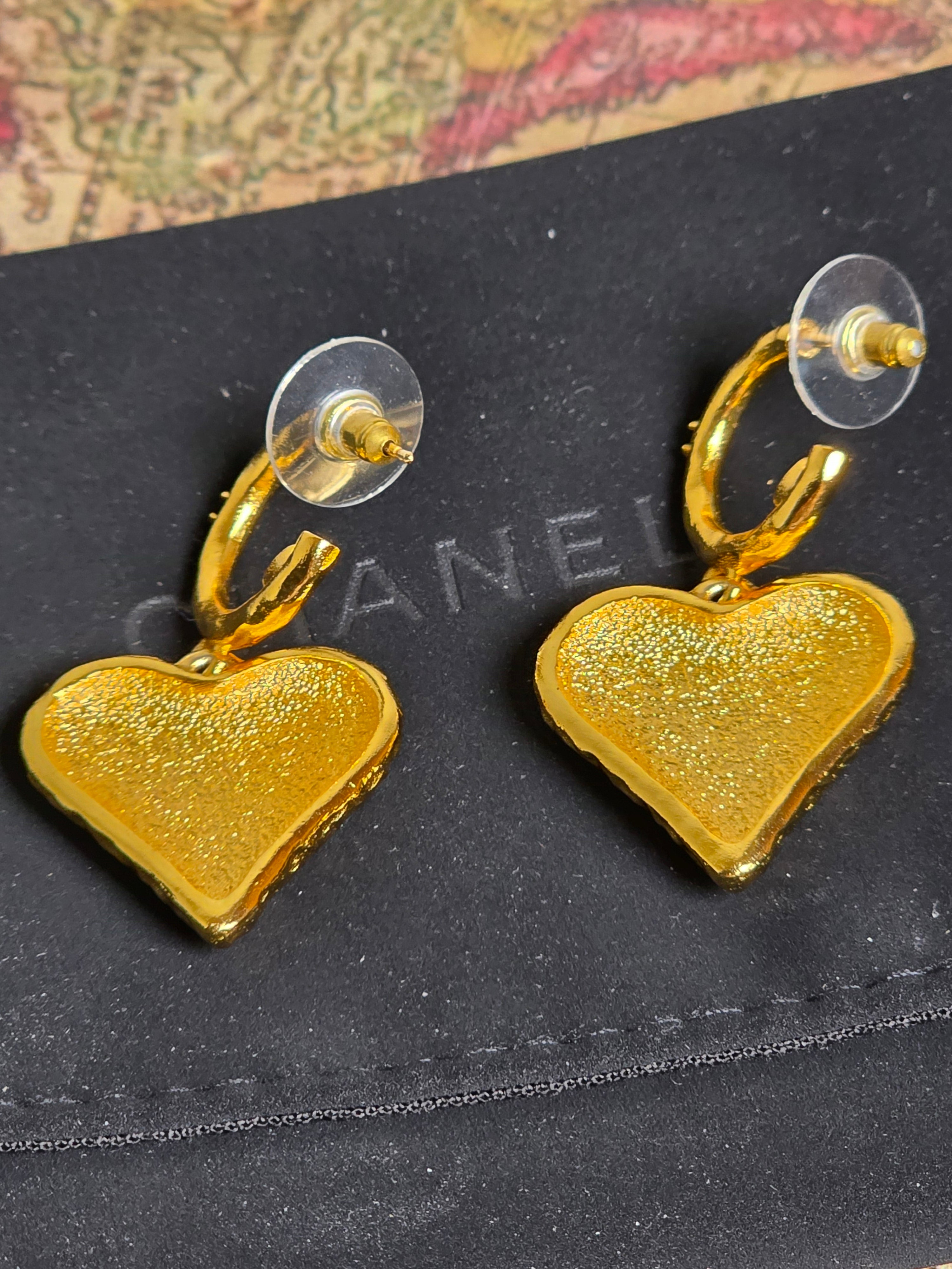 Chanel Gold and Pink Heart Pierced Earrings