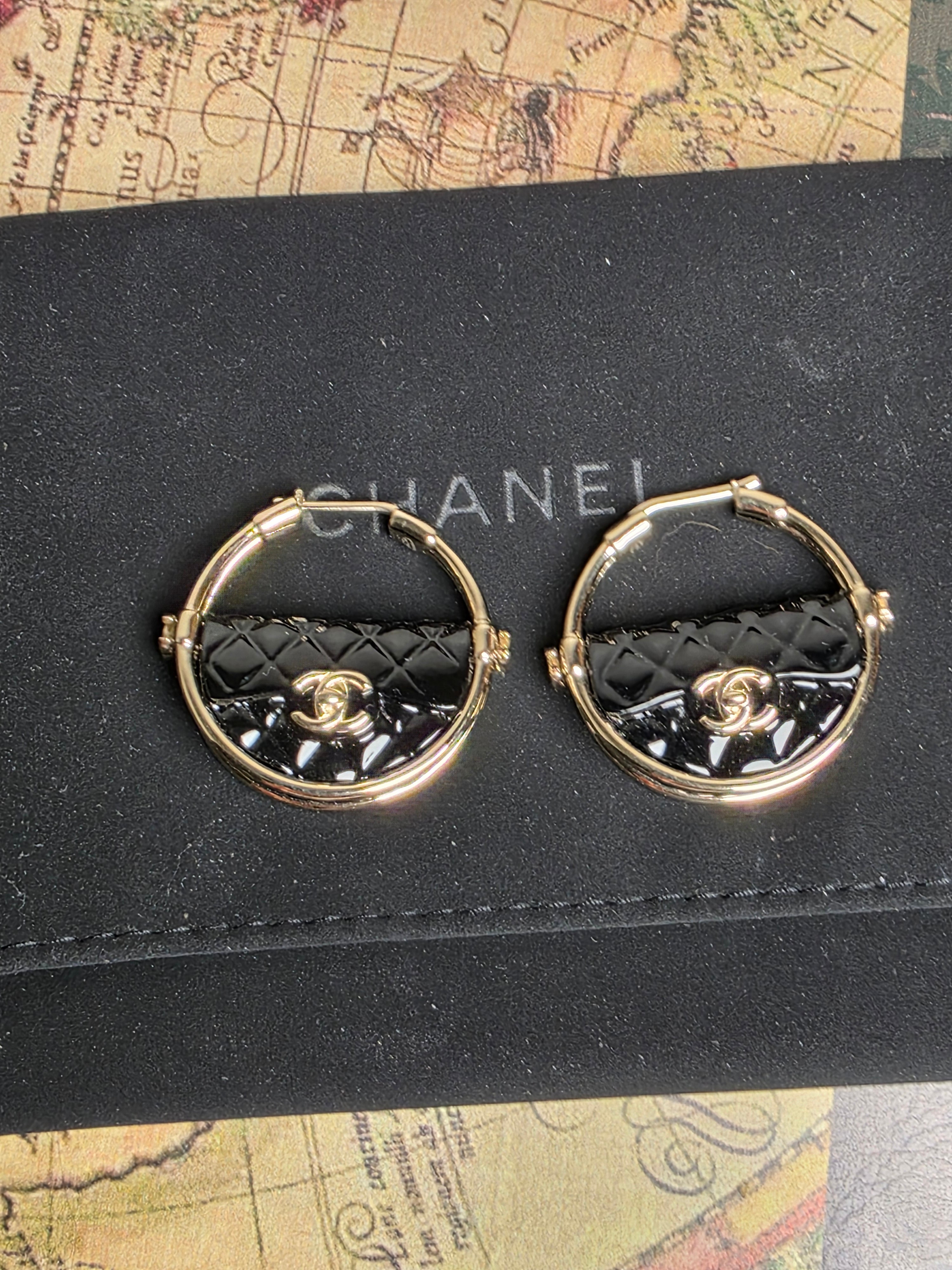 Chanel Resin Flap Bag Hoop Earrings