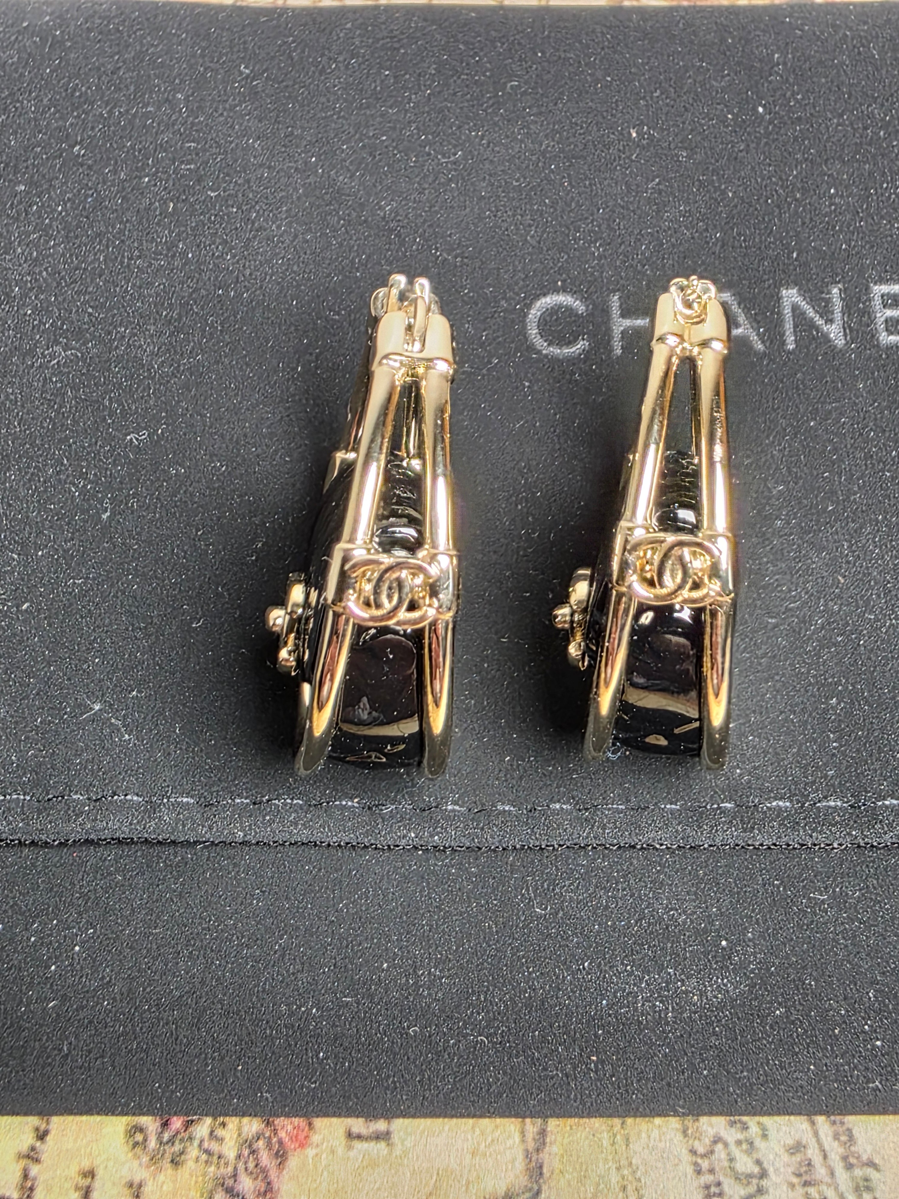 Chanel Resin Flap Bag Hoop Earrings