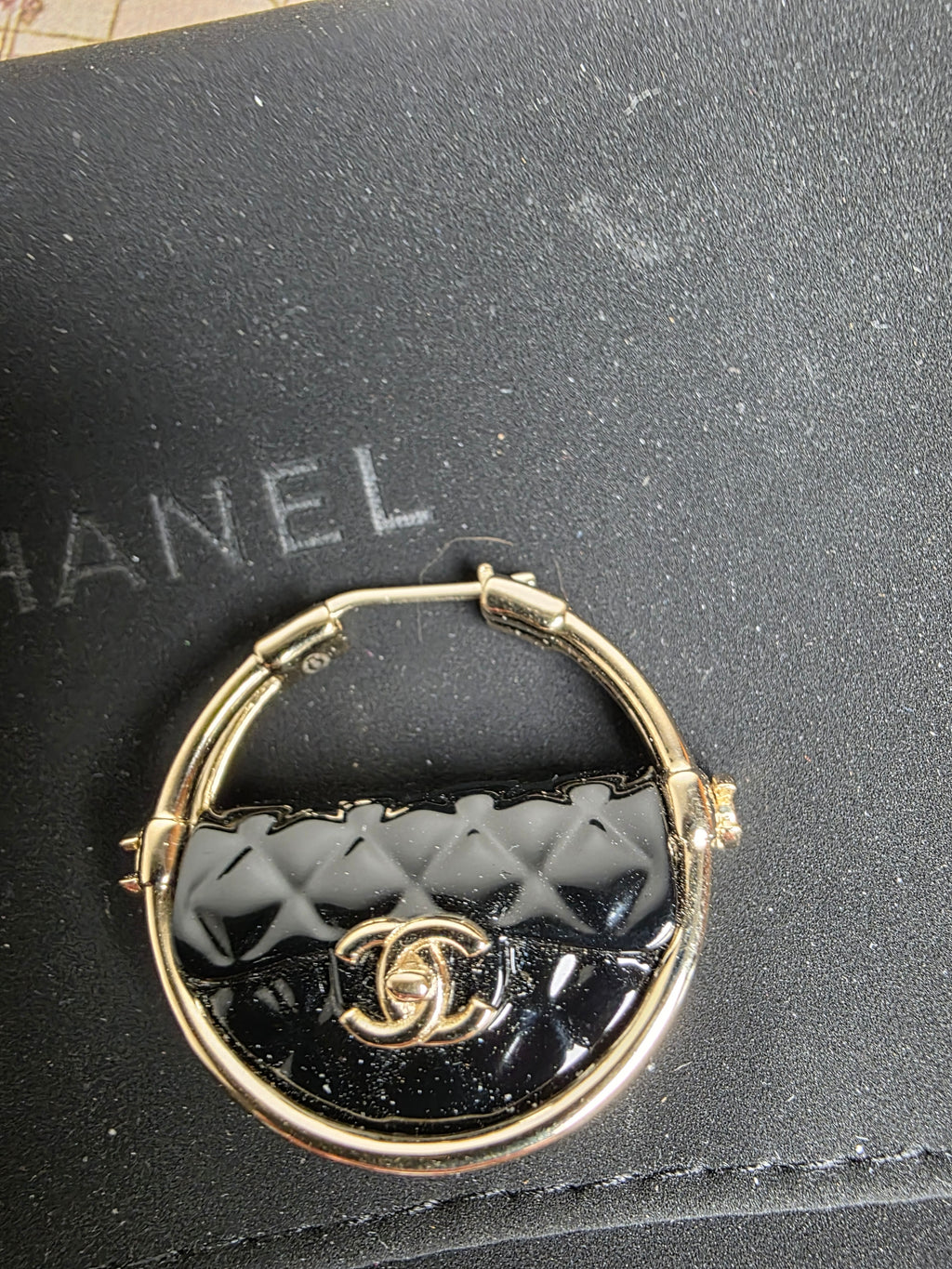 Chanel Resin Flap Bag Hoop Earrings