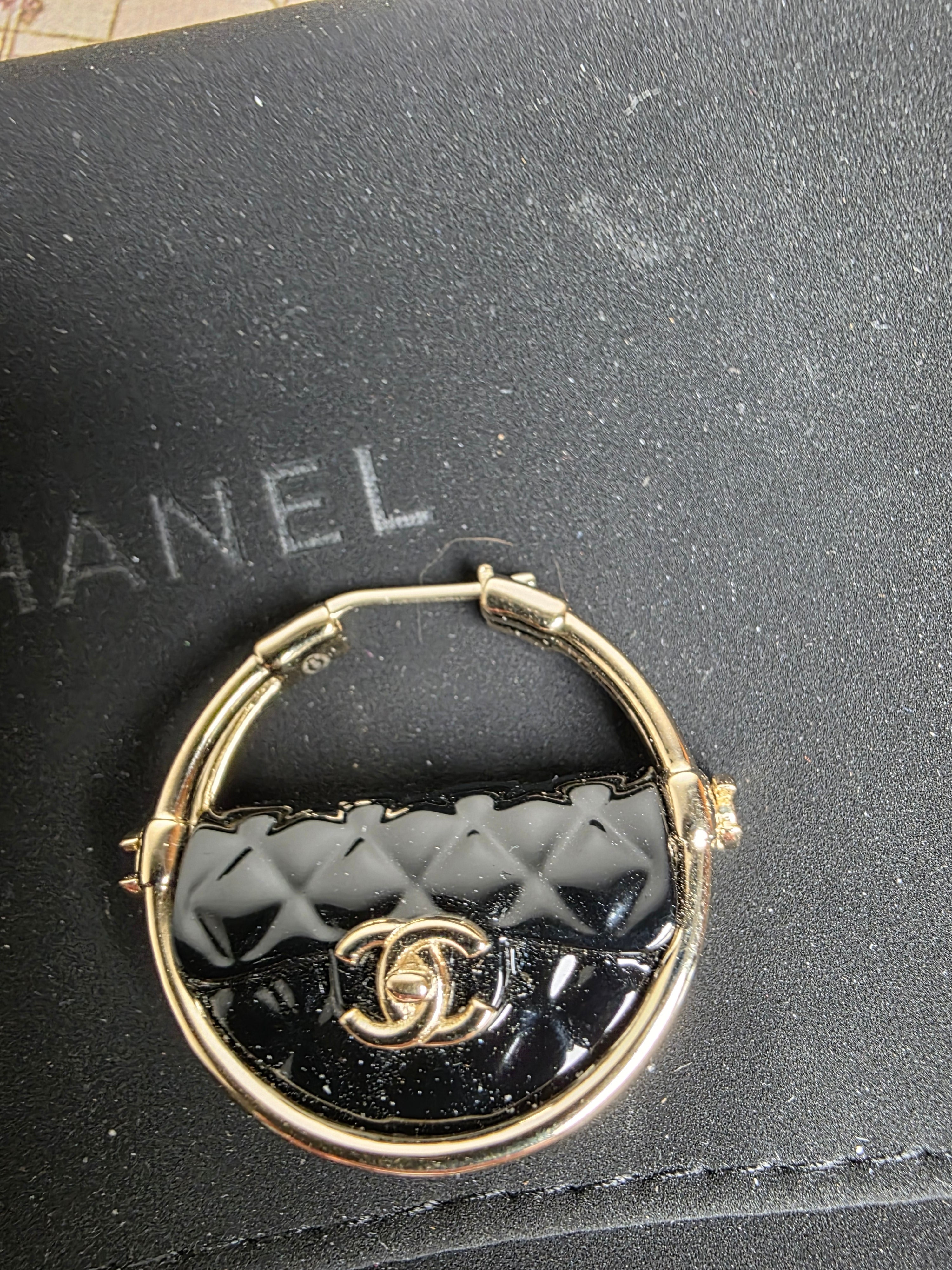 Chanel Resin Flap Bag Hoop Earrings