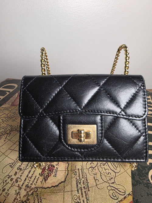 Chanel Black Matelassé 2.55 Compact Flap Wallet