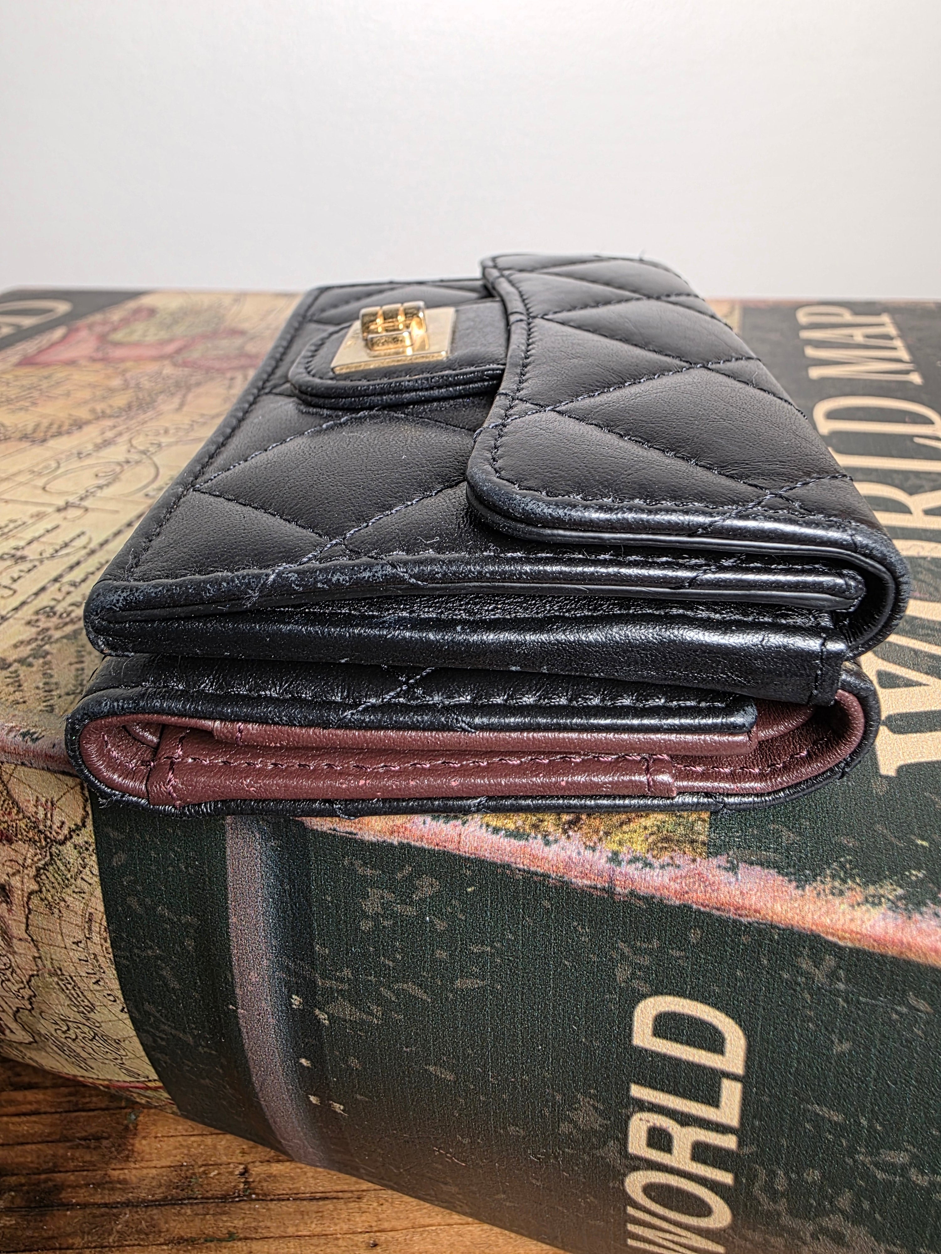 Chanel Black Matelassé 2.55 Compact Flap Wallet