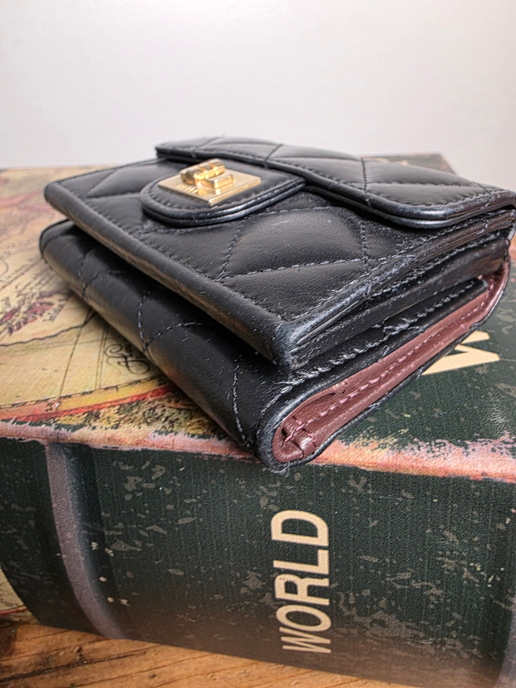 Chanel Black Matelassé 2.55 Compact Flap Wallet
