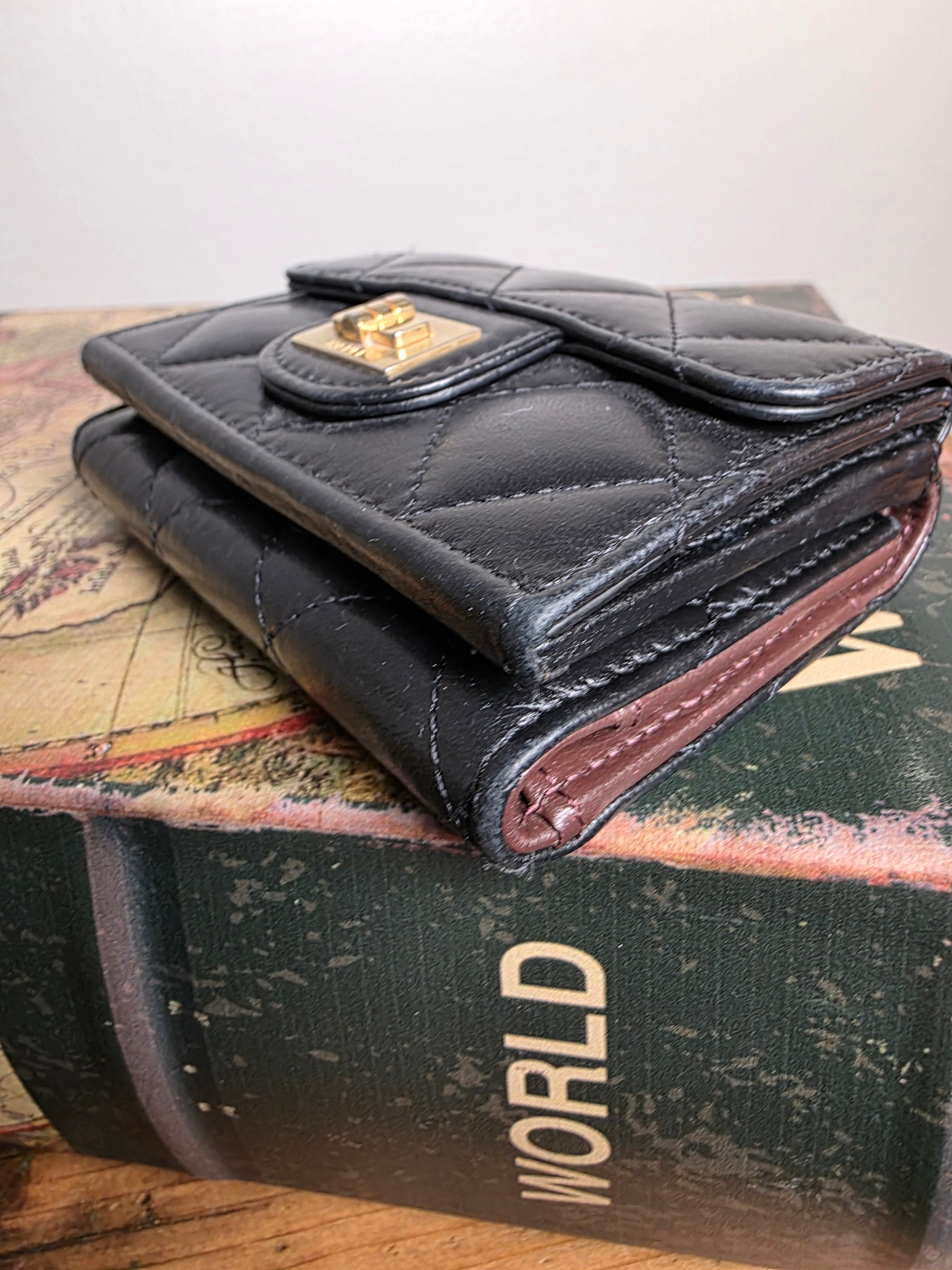 Chanel Black Matelassé 2.55 Compact Flap Wallet
