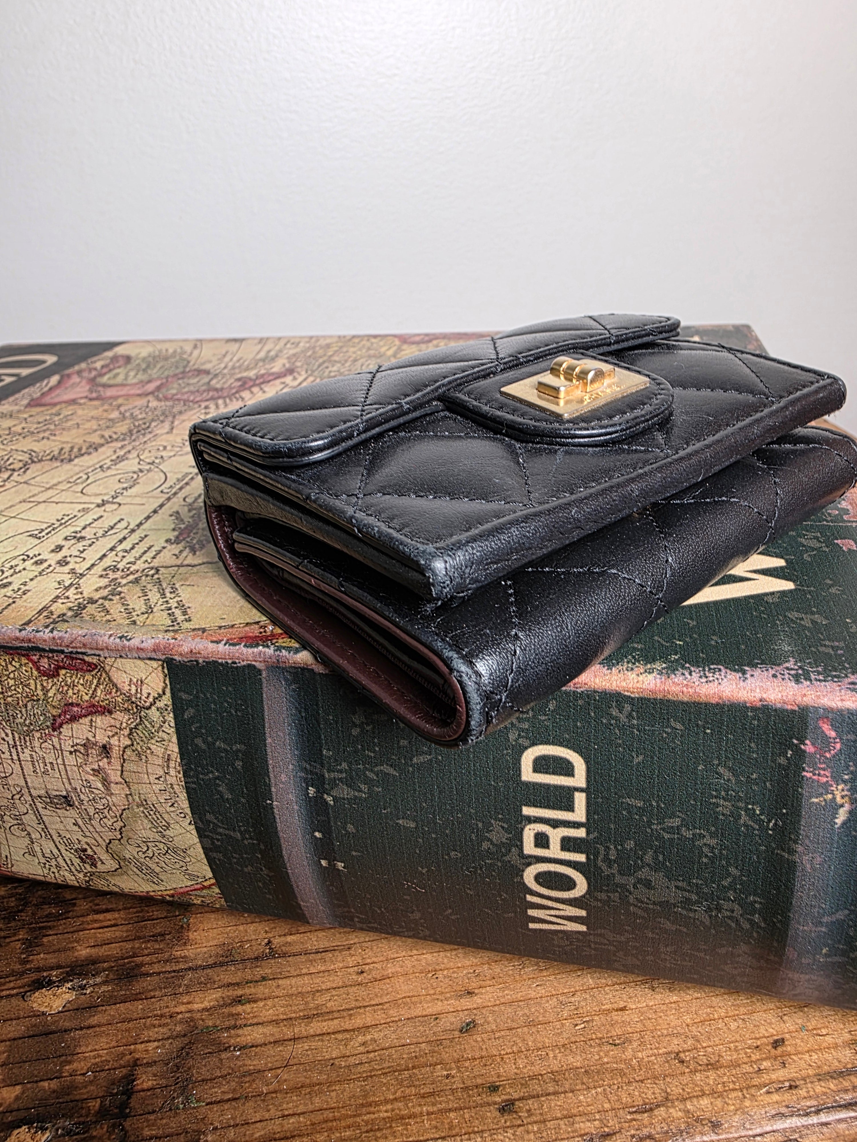 Chanel Black Matelassé 2.55 Compact Flap Wallet