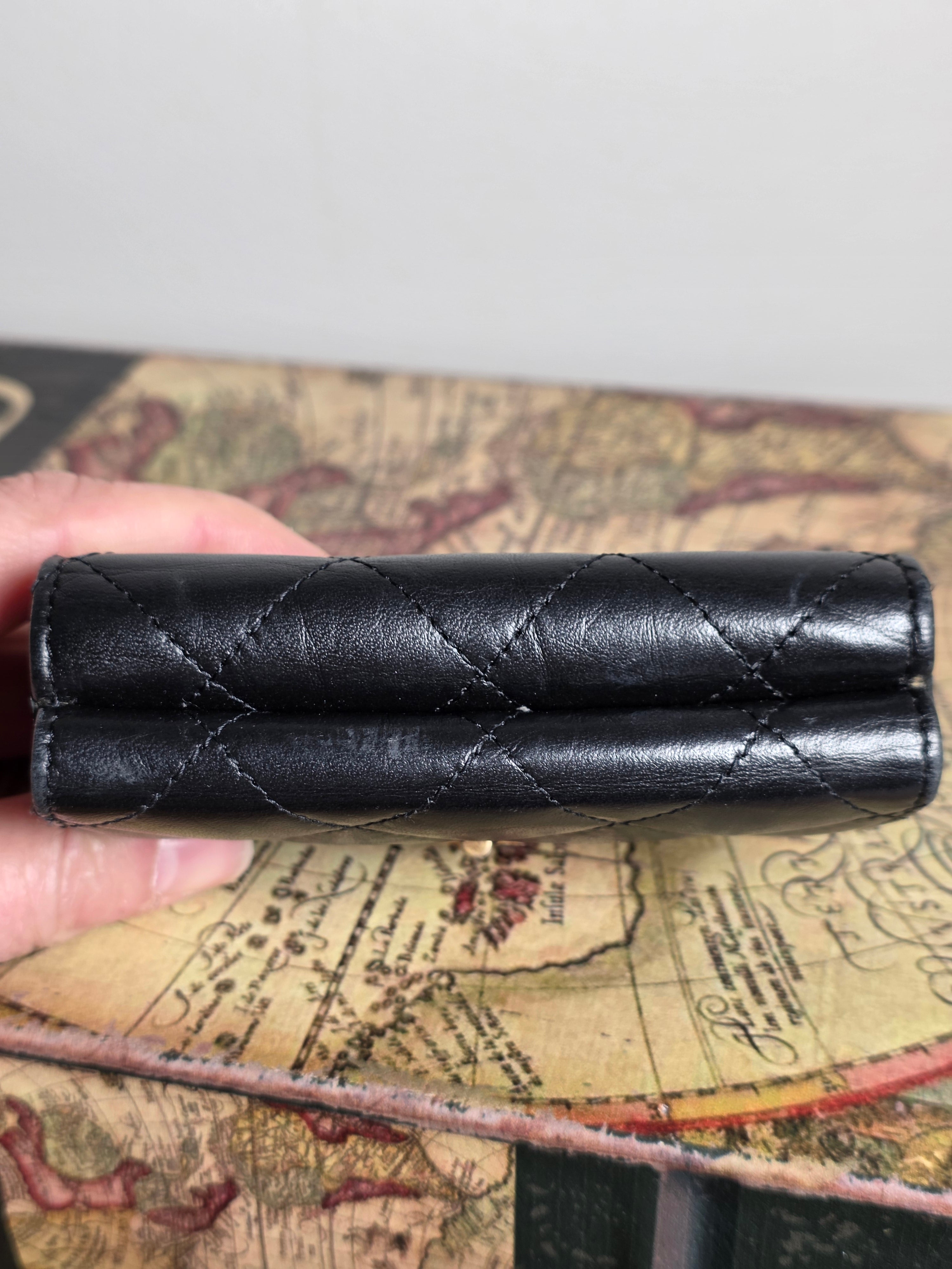 Chanel Black Matelassé 2.55 Compact Flap Wallet