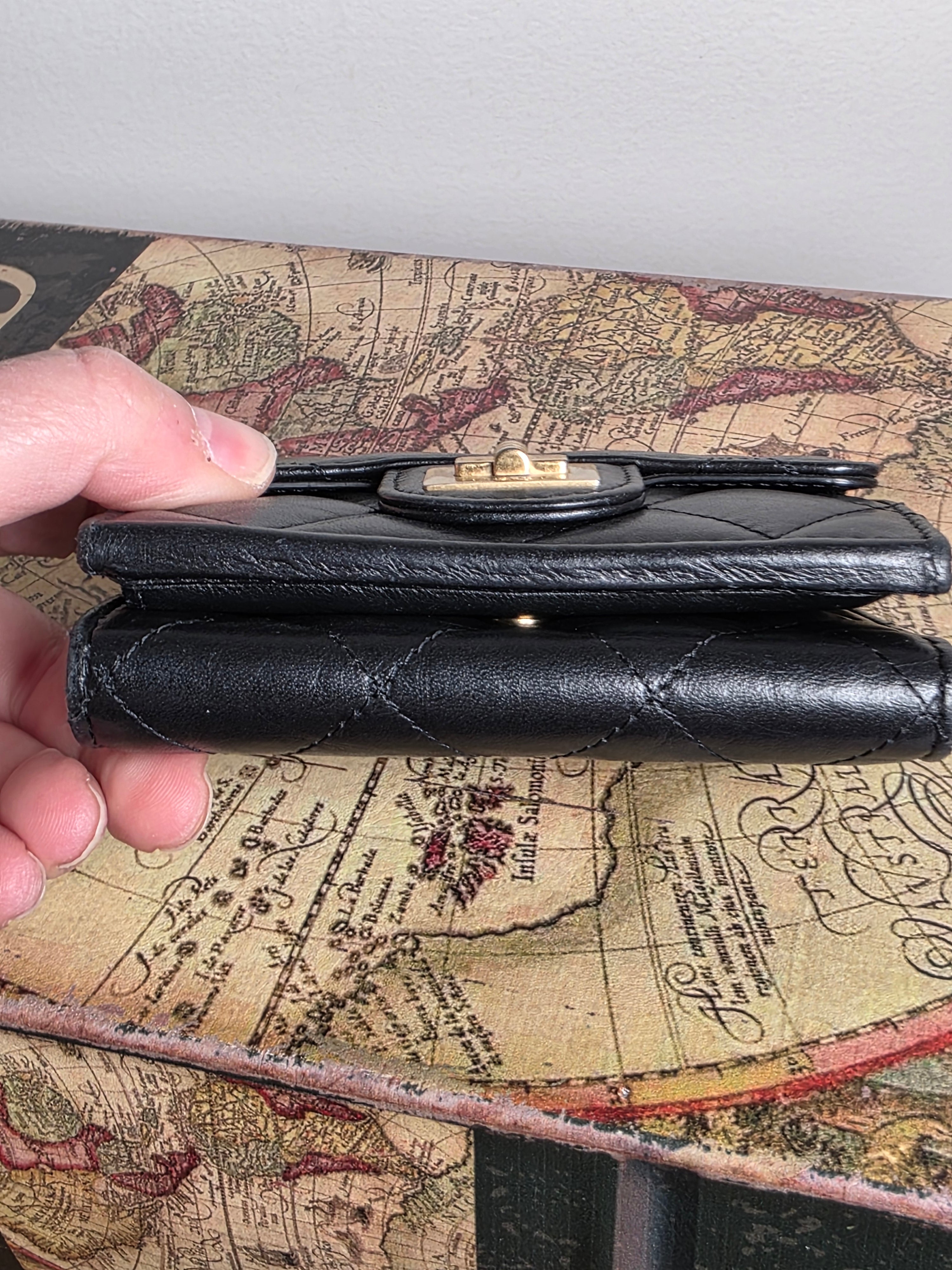 Chanel Black Matelassé 2.55 Compact Flap Wallet