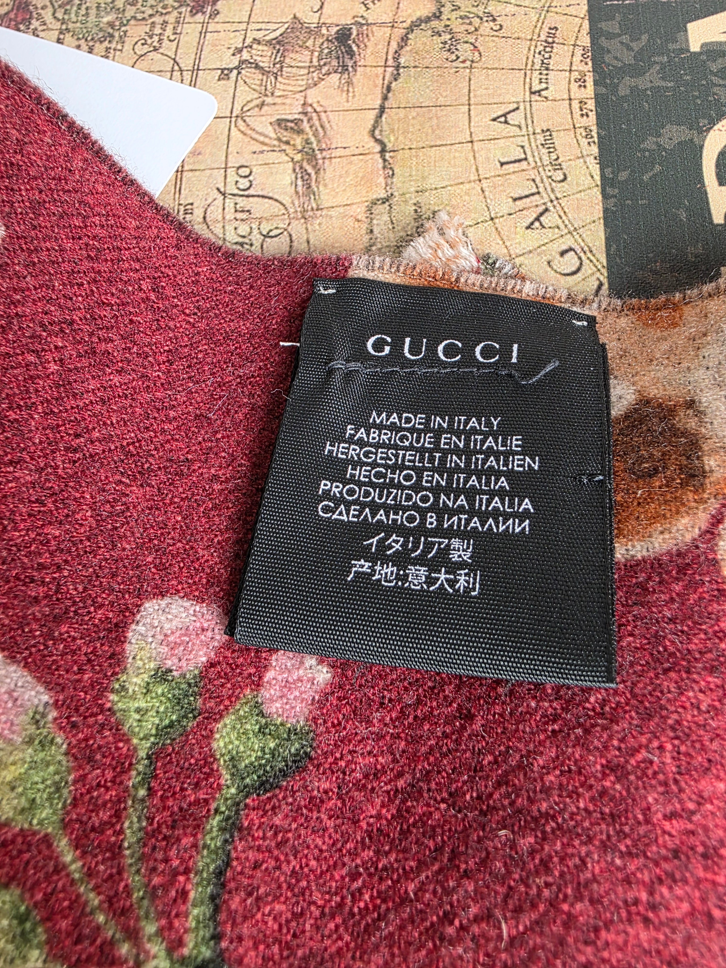 Gucci Floral Print Wool Jacquard Scarf